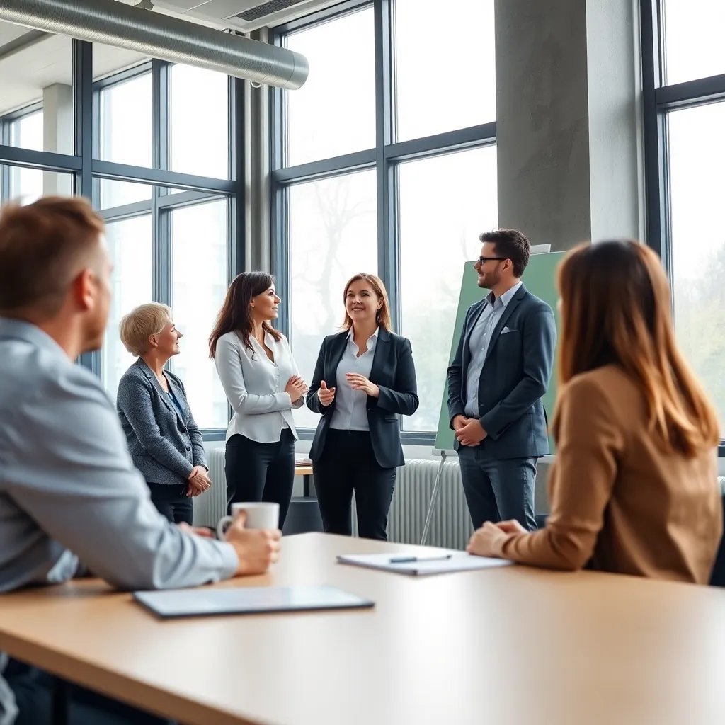 Professionele vrouw presenteert tijdens een zakelijke bijeenkomst
