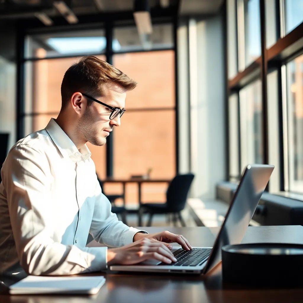 Professional die werkt aan digitale vaardigheden op laptop