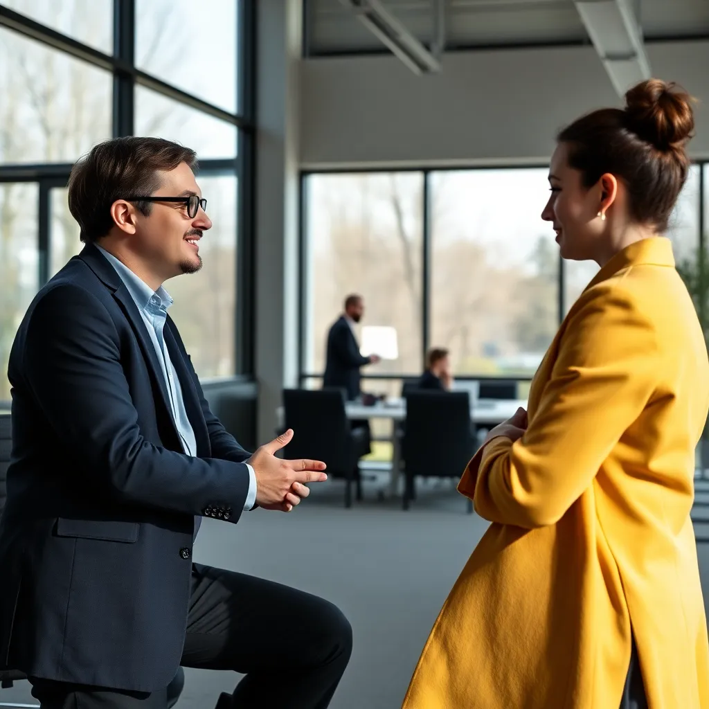 Leider in gesprek met teamleden in een moderne Nederlandse kantooromgeving